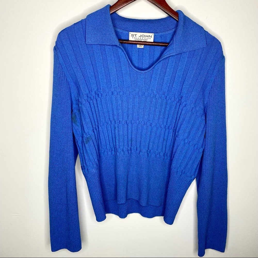 St John Marie Collection Blue V Neck Sweater Size Large